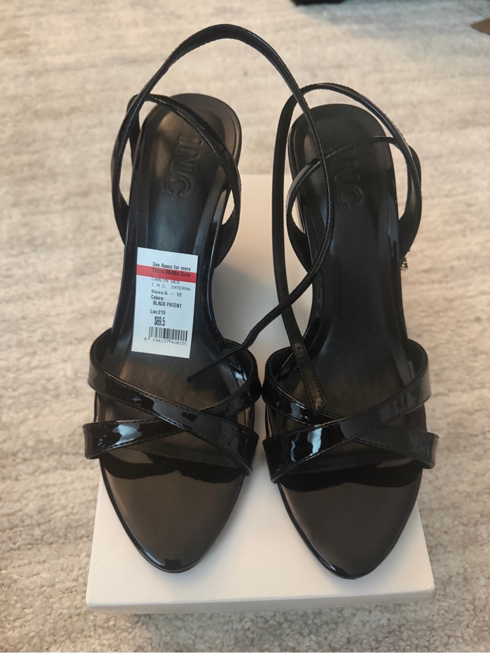 “New”INC Black Patent Strappy Pointed-Toe Slingback Heels size7